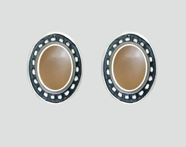 Sterling Silver Petite Peach Moonstone Post Stud Earrings